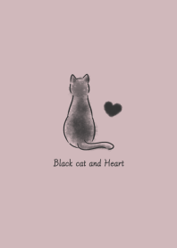 Black cat and Heart -smoky pink-