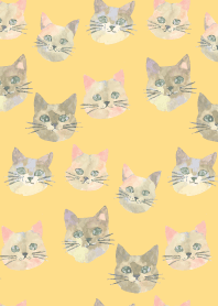 Whimsical Cats on brown & yellow