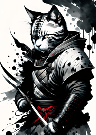 Ink wash cat samurai 2ABAB6