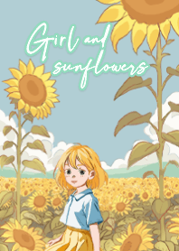 Girl and Sunflowers Field - Green05