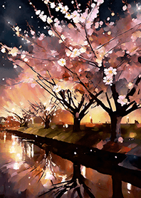 Beautiful night cherry blossoms#1502