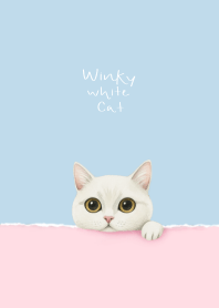 Winky White Cat Sweet pink and blue