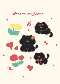 black cat red flower