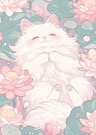 Healing cat by the lotus pond JP