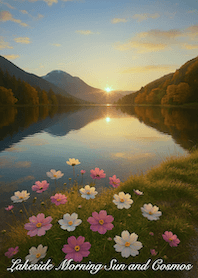 【EDISONIA】湖畔の朝陽とコスモス