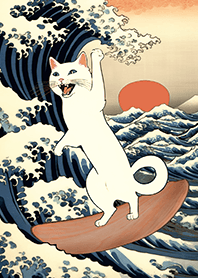 Funny Ukiyoe Edo Surf Cat X
