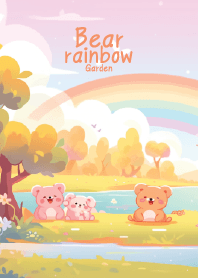 Cute Bear and rainbow in garden