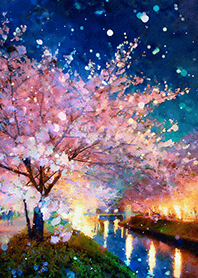 Beautiful night cherry blossoms#1863