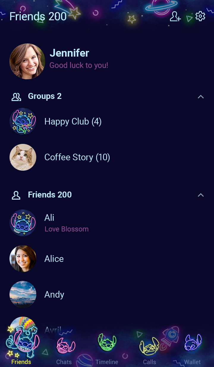 Line 公式着せかえ スティッチ ネオン