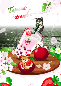柴犬とタピオカ苺ミルク8（いちご、桜）