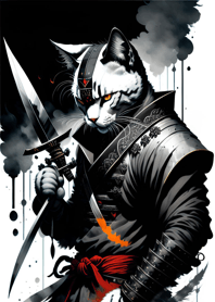 Ink wash cat samurai 65ADFB