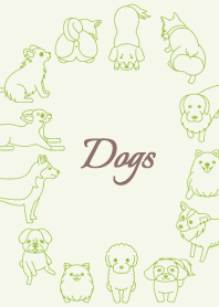 犬だらけ♡シンプル線画♡イエローグリーン