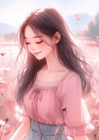 Minimal girl flower garden anime pink  6