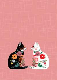 floral cats on light pink