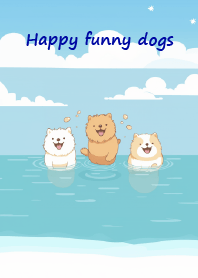 Happy funny dogs in the beach