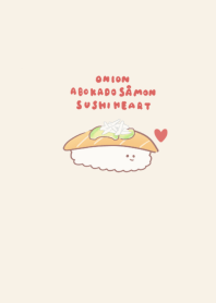 onion salmon avocado sushi beige heart