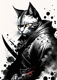 Ink wash cat samurai e60A47