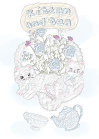 Kitten and tea (blue ver.)