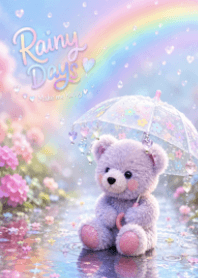 Purple bear with rainy day