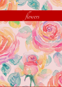 Pastel Roses on red & beige