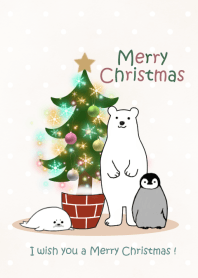 Polar bear & penguin & seal in Noel