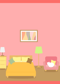 Cute room and cat on red