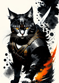 Ink wash cat samurai E12cd7