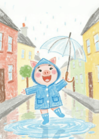 Pink Pig on Rainy Day V.1