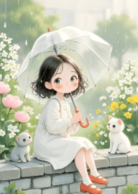 Cute Girl on Rainy Day V.7