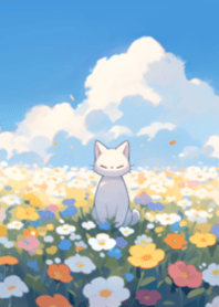White cat in flower