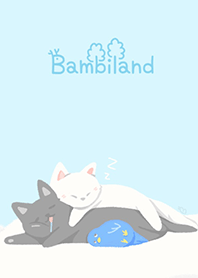 Black cat & White cat - nap time - blue