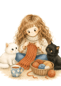 Alice knits a scarf