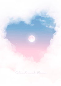 Heart Cloud & Moon  - blue & pink 08