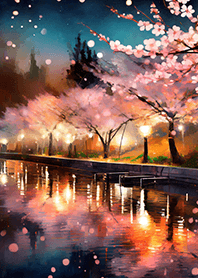 Beautiful night cherry blossoms#1530