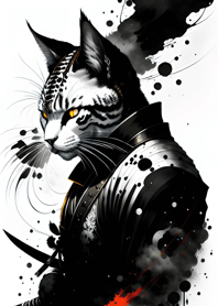 Ink wash cat samurai 11bE56