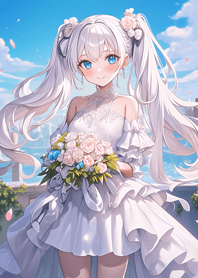 A bride with white twin-tails
