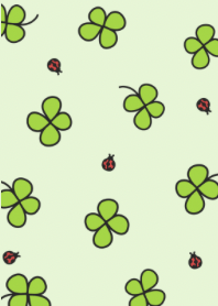 Four leaf clover and ladybug light green