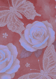 Butterfly and rose2 on blue