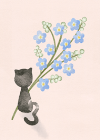 猫と青い花