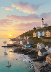 Coastal Village of the Evening Sunset