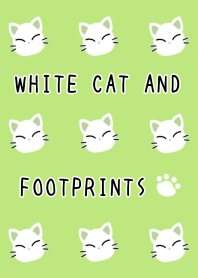 WHITE CAT AND FOOTPRINTS/YELLOW GREEN