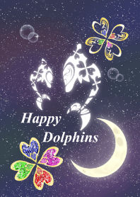 Dolphins Crescent Moon four Leaf Clover