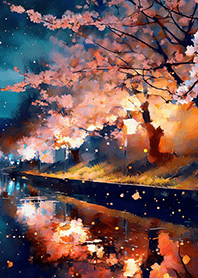Beautiful night cherry blossoms#1432