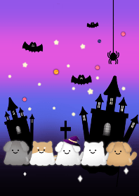 ghost dog halloween theme rainbow purple