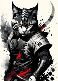 Ink wash cat samurai B2B61f