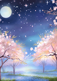 Beautiful night cherry blossoms#1032