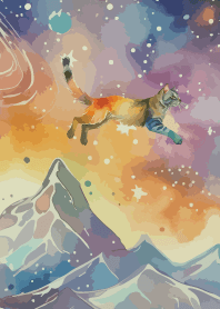 Cat in Space on moss green