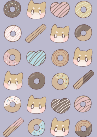 ドーナツと柴犬【くすみパープル】
