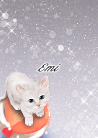 Emi White cat and marbles