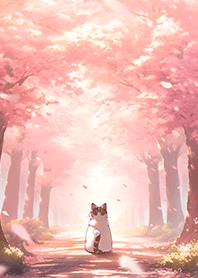Sakura yang disinari matahari × kucing!